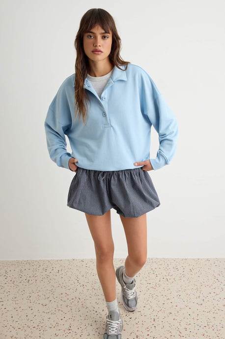 TRENDYOLMİLLA Women's Dark blue Plain Long Oversize Sweatshirts - Image 4