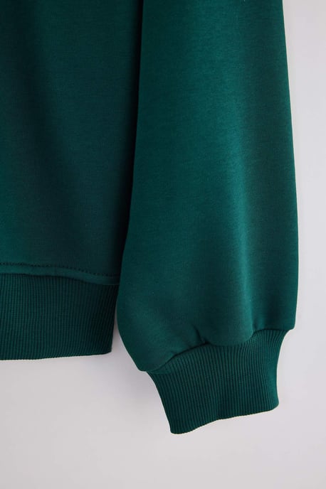 TRENDYOL MAN Men's Green Embroidered Long Oversize Sweatshirts - Image 2
