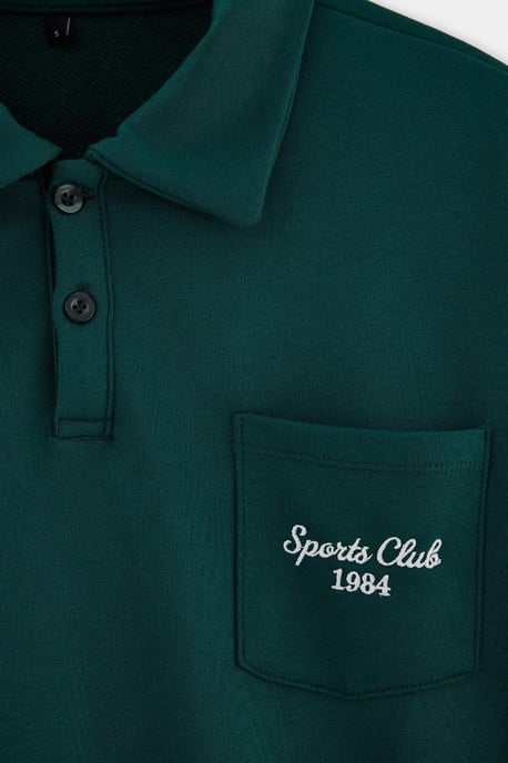 TRENDYOL MAN Men's Green Embroidered Long Oversize Sweatshirts - Image 3