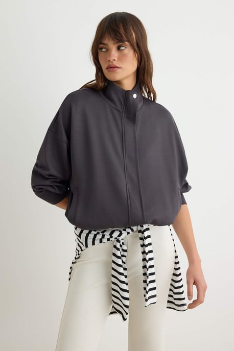 TRENDYOLMİLLA Dames Grijs Effen Lang, Oversized Sweatshirts - Image 1