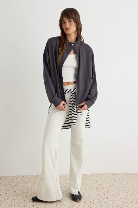 TRENDYOLMİLLA Dames Grijs Effen Lang, Oversized Sweatshirts - Image 6