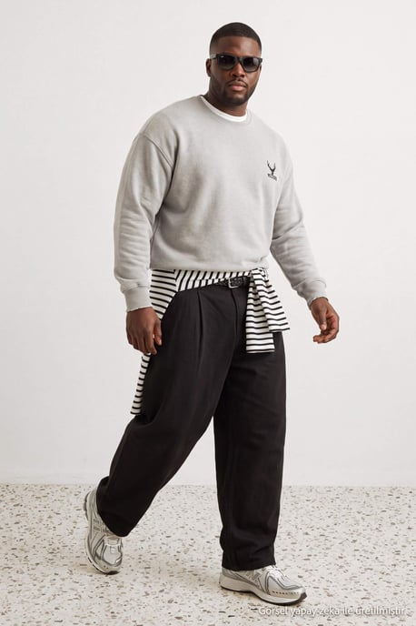 TRENDYOL MAN Men's Gray Plain Long Oversize Plus Size Sweatshirts - Image 6
