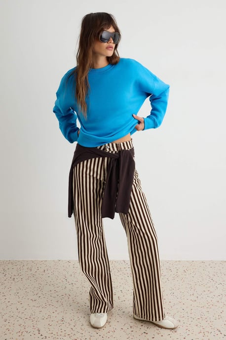 TRENDYOLMİLLA Dames Blauw Effen Lang, Oversized Sweatshirts - Image 4