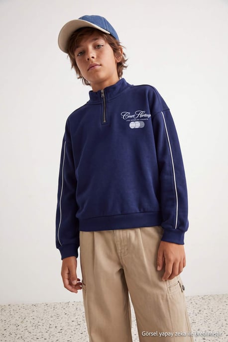 TRENDYOLKIDS Boys Dark blue Graphic Long Regular fit Sweatshirts - Image 2