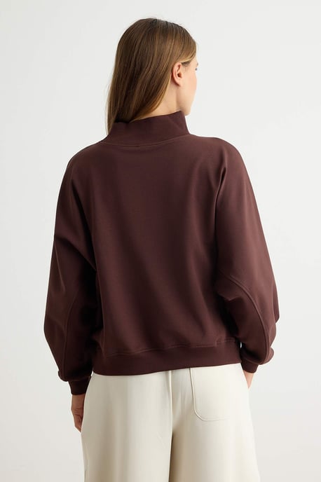 TRENDYOLMİLLA Women's Brown Plain Long Oversize Sweatshirts - Image 3