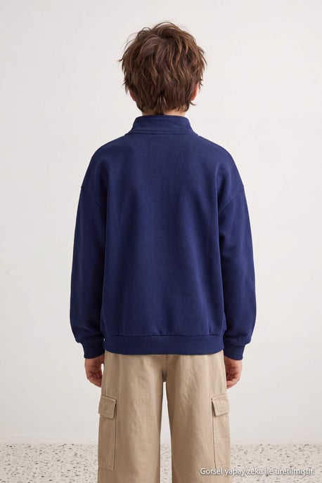 TRENDYOLKIDS Boys Dark blue Graphic Long Regular fit Sweatshirts - Image 6
