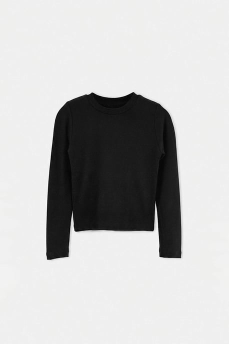 TRENDYOLKIDS Girls Black Plain Long Regular fit T-Shirts - Image 3
