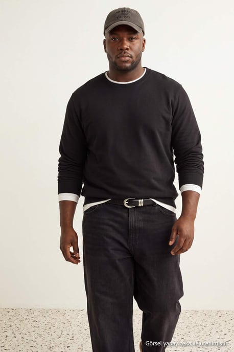 TRENDYOL MAN Men's Black Plain Long Regular fit Plus Size T-Shirts - Image 1