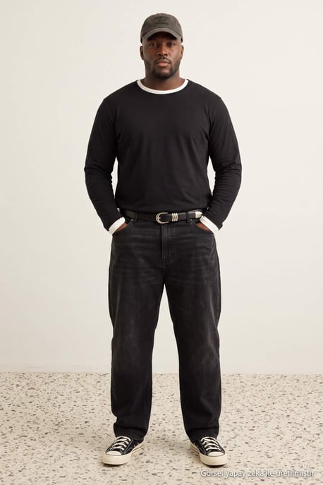 TRENDYOL MAN Men's Black Plain Long Regular fit Plus Size T-Shirts - Image 2