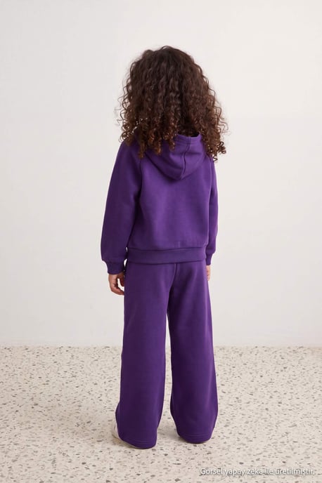 TRENDYOLKIDS Girls Purple Plain Long Regular fit Two Piece Sets - Image 3
