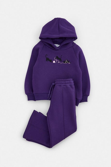 TRENDYOLKIDS Girls Purple Plain Long Regular fit Two Piece Sets - Image 4