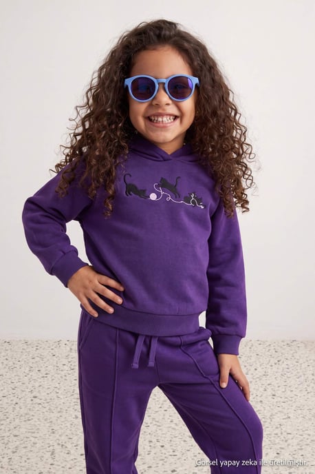 TRENDYOLKIDS Girls Purple Plain Long Regular fit Two Piece Sets - Image 6