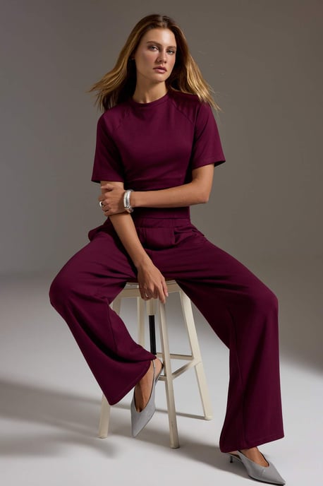 TRENDYOLMİLLA Dames Paars Effen Kort Getailleerd Tweedelig Sets - Image 1