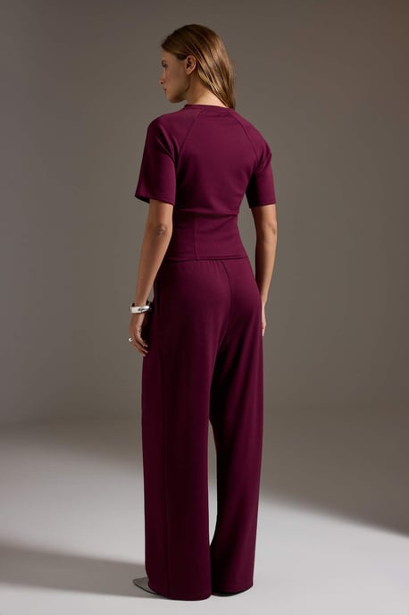 TRENDYOLMİLLA Dames Paars Effen Kort Getailleerd Tweedelig Sets - Image 3