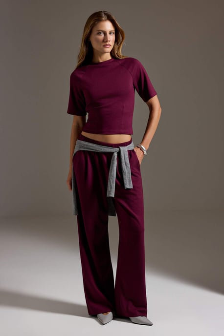 TRENDYOLMİLLA Dames Paars Effen Kort Getailleerd Tweedelig Sets - Image 6