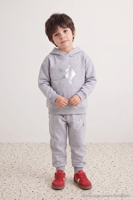 TRENDYOLKIDS Boys Gray Plain Long Regular fit Two Piece Sets - Image 2