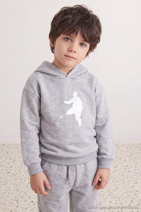 TRENDYOLKIDS Boys Gray Plain Long Regular fit Two Piece Sets - Image 3