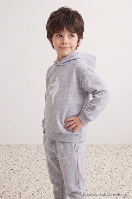 TRENDYOLKIDS Boys Gray Plain Long Regular fit Two Piece Sets - Image 4