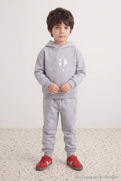 TRENDYOLKIDS Boys Gray Plain Long Regular fit Two Piece Sets - Image 6