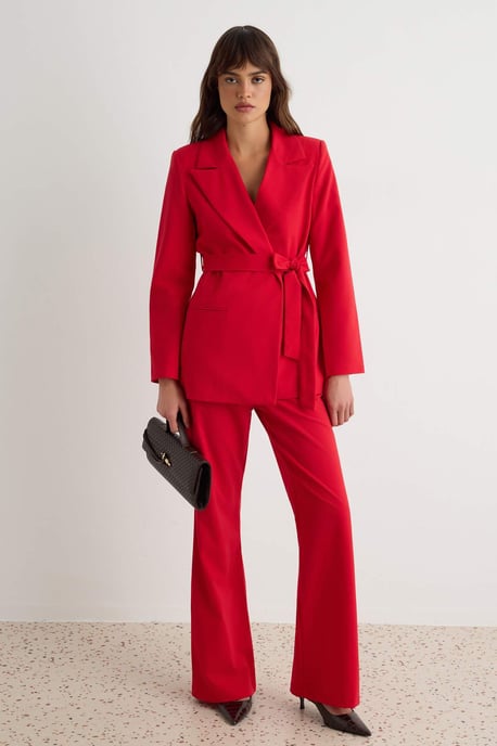 TRENDYOLMİLLA Dames Rood Effen Lang, Getailleerd Tweedelig Sets - Image 1