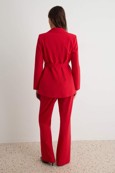 TRENDYOLMİLLA Dames Rood Effen Lang, Getailleerd Tweedelig Sets - Image 4