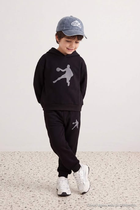 TRENDYOLKIDS Boys Black Plain Long Regular fit Two Piece Sets - Image 1