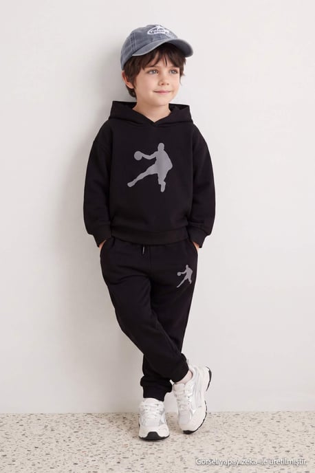 TRENDYOLKIDS Boys Black Plain Long Regular fit Two Piece Sets - Image 2