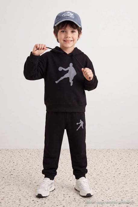 TRENDYOLKIDS Boys Black Plain Long Regular fit Two Piece Sets - Image 3