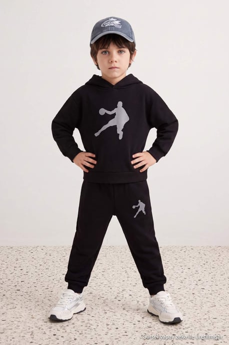 TRENDYOLKIDS Boys Black Plain Long Regular fit Two Piece Sets - Image 6