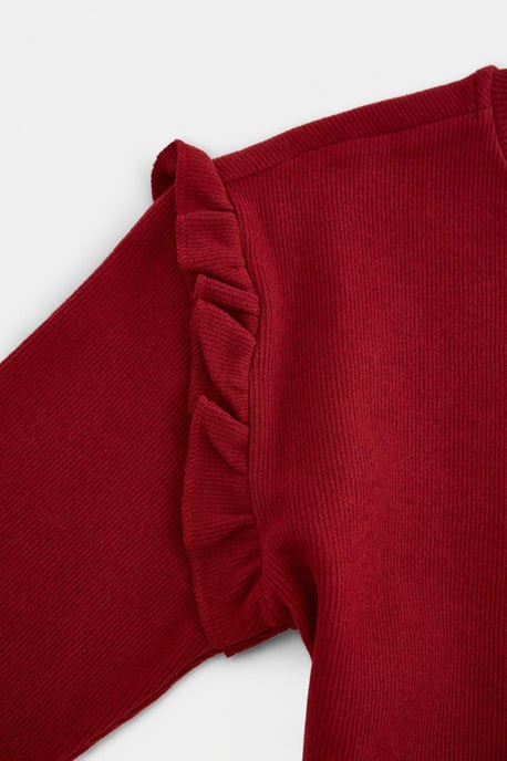 TRENDYOLKIDS Girls Burgundy Plain Long Regular fit Two Piece Sets - Image 3