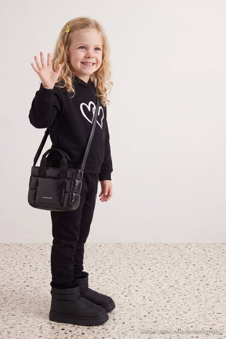 TRENDYOLKIDS Girls Black Plain Long Regular fit Two Piece Sets - Image 2