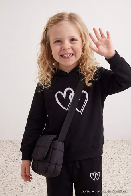 TRENDYOLKIDS Girls Black Plain Long Regular fit Two Piece Sets - Image 3