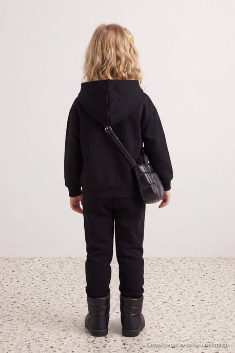 TRENDYOLKIDS Girls Black Plain Long Regular fit Two Piece Sets - Image 4