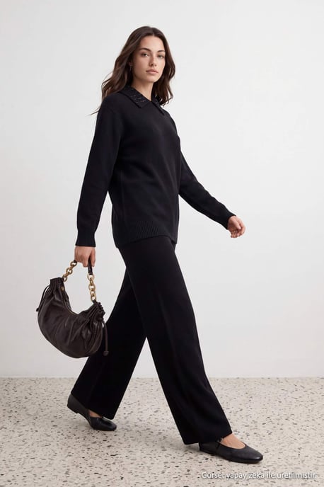 Trendyol Modest Women's Black Plain Long Oversize Modest Two Piece Set - Image 1