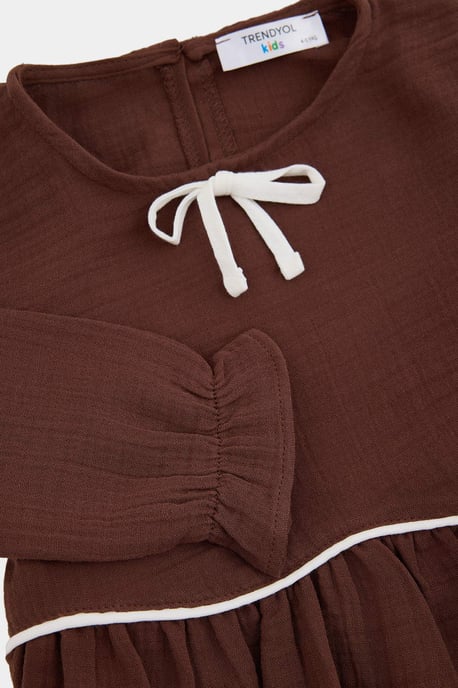 TRENDYOLKIDS Girls Burgundy Plain Short Regular fit Two Piece Sets - Image 5