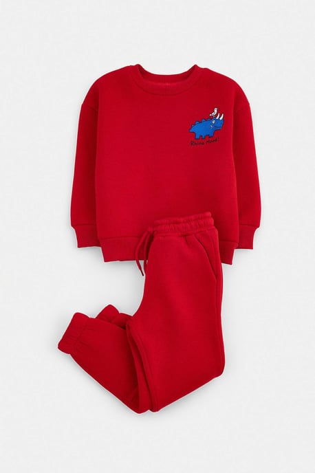 TRENDYOLKIDS Boys Red Graphic Long Oversize Two Piece Sets - Image 1