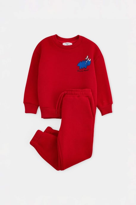 TRENDYOLKIDS Boys Red Graphic Long Oversize Two Piece Sets - Image 3