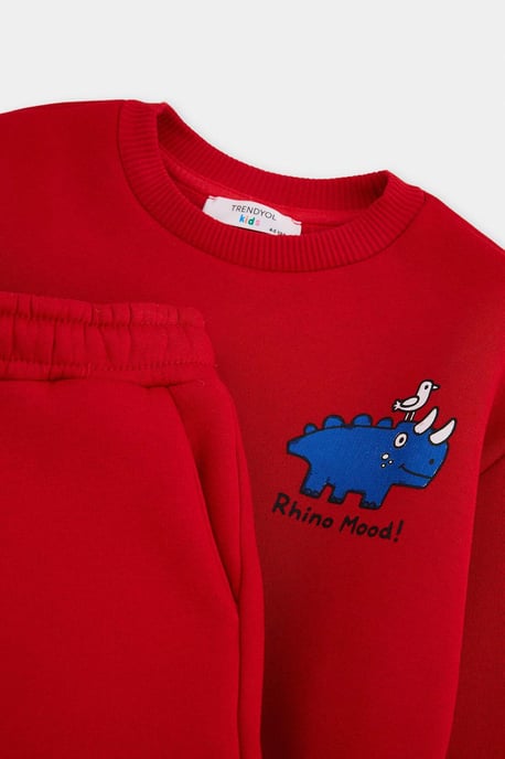 TRENDYOLKIDS Boys Red Graphic Long Oversize Two Piece Sets - Image 4