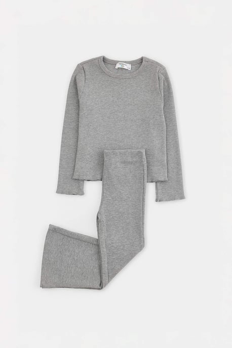 TRENDYOLKIDS Girls Gray Plain Long Regular fit Two Piece Sets - Image 1