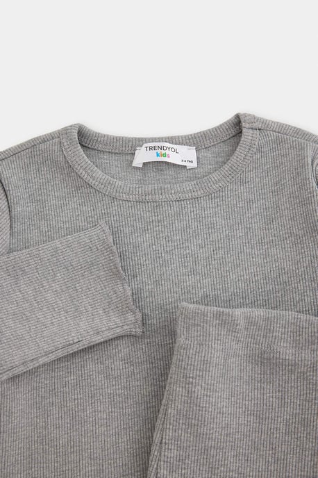 TRENDYOLKIDS Girls Gray Plain Long Regular fit Two Piece Sets - Image 3