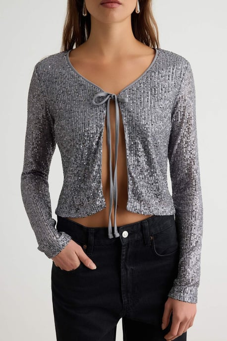 TRENDYOLMİLLA Dames Zilverkleurig Effen Lang, Regular fit Blouses - Image 2