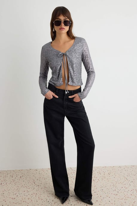 TRENDYOLMİLLA Dames Zilverkleurig Effen Lang, Regular fit Blouses - Image 4