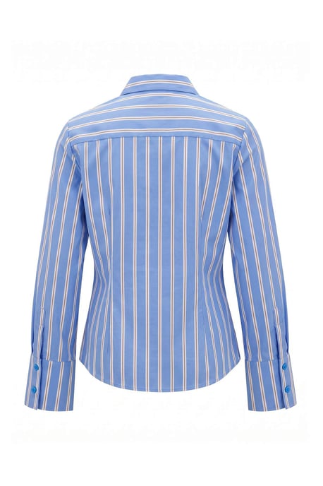 TRENDYOLMİLLA Dames Blauw Gestreept Lang, Getailleerd Overhemden - Image 2