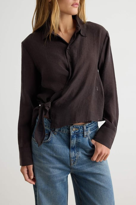 TRENDYOLMİLLA Dames Bruin Effen Lang, Regular fit Overhemden - Image 2