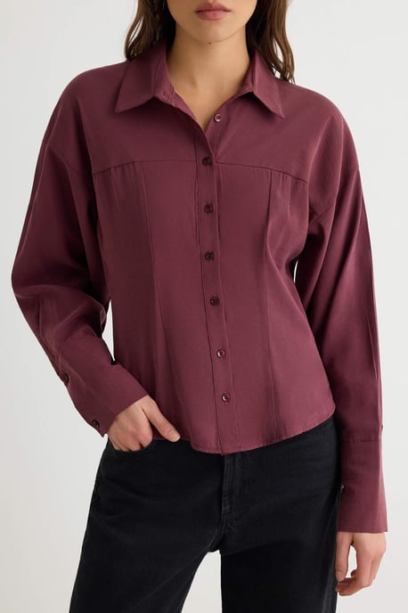 TRENDYOLMİLLA Dames Paars Effen Lang Slim fit Overhemden - Image 2