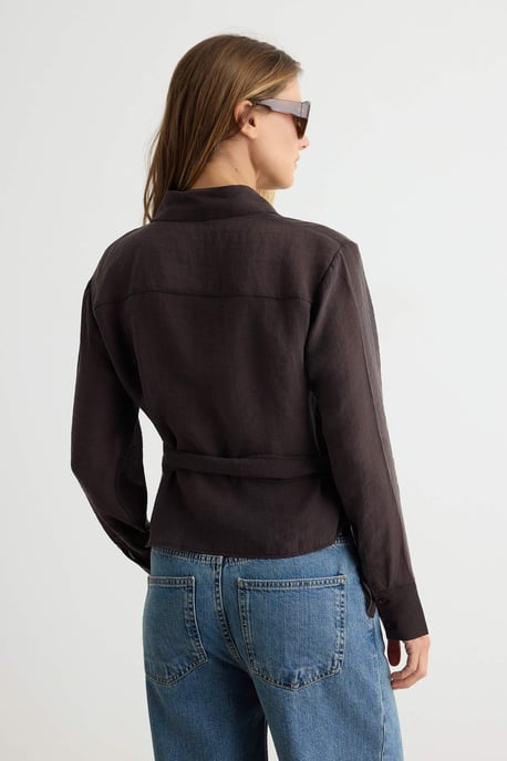 TRENDYOLMİLLA Dames Bruin Effen Lang, Regular fit Overhemden - Image 3