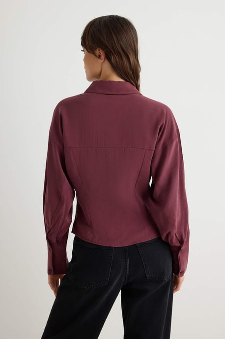 TRENDYOLMİLLA Dames Paars Effen Lang Slim fit Overhemden - Image 3
