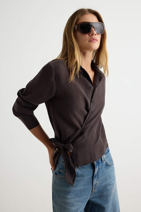 TRENDYOLMİLLA Dames Bruin Effen Lang, Regular fit Overhemden - Image 4