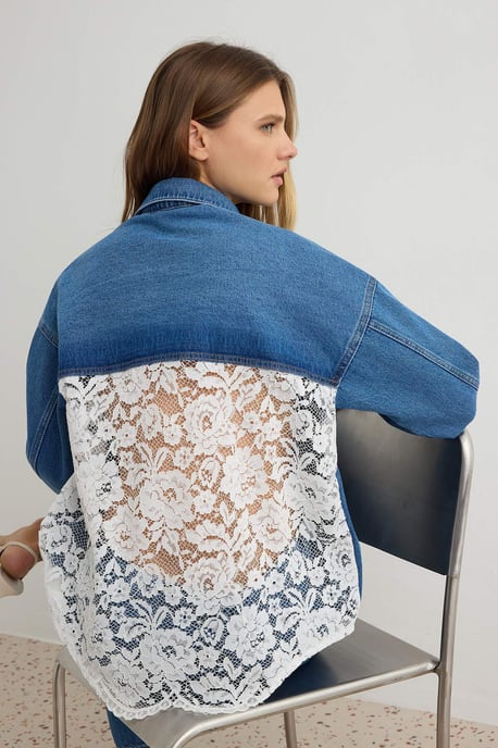 TRENDYOLMİLLA Dames Blauw Effen Lang, Oversized Overhemden - Image 1