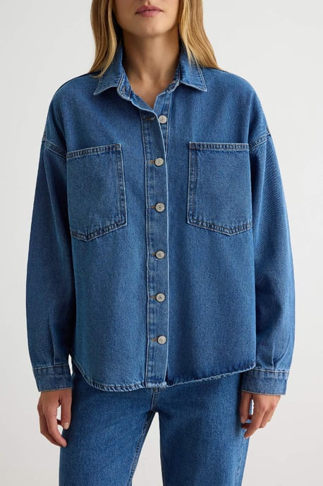 TRENDYOLMİLLA Dames Blauw Effen Lang, Oversized Overhemden - Image 3